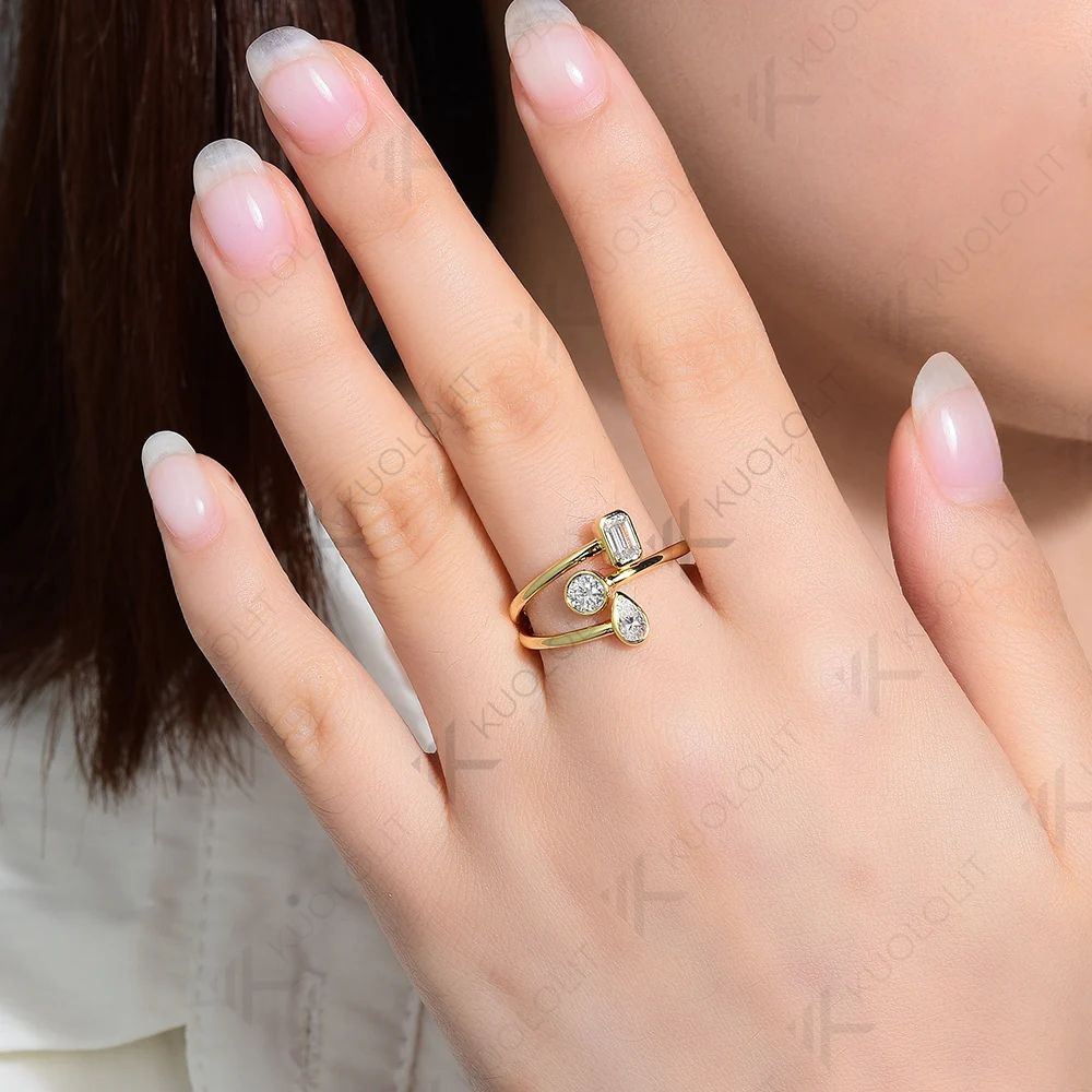 Kuololit 1.05CTW Moissanite Engagement Ring for Women Solid 18K 14K 10K 585 Yellow Gold Emerald Wedding Band for Christmas Gifts