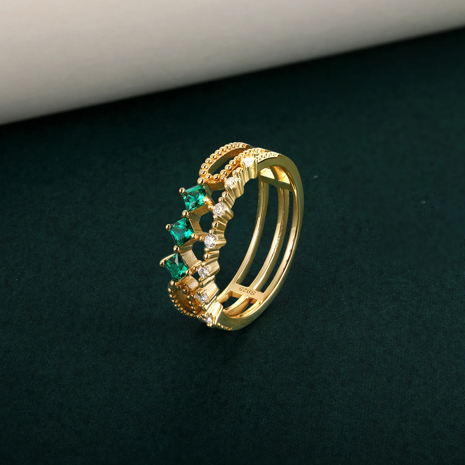 H Women's Irregular Hollow Ring Laboratory Emerald Moissanite 925 Sterling Silver K Gold Exquisite Stacked Fashion Women's Ring