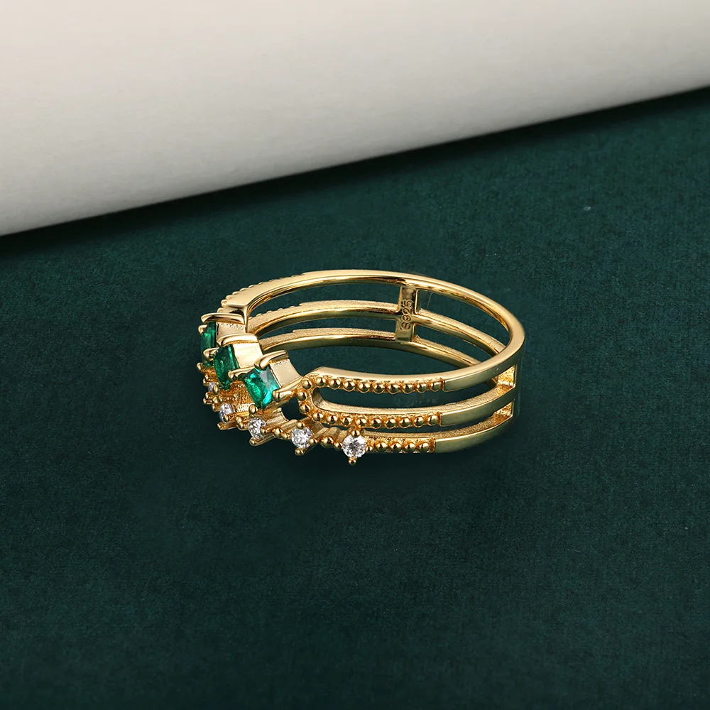 H Women's Irregular Hollow Ring Laboratory Emerald Moissanite 925 Sterling Silver K Gold Exquisite Stacked Fashion Women's Ring
