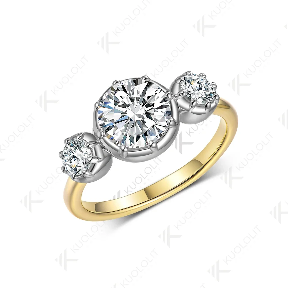 Kuololit 5CT Cushion Cut Moissanite Ring for Women Solid 18K 14K 10K Yellow Gold Two Tone Ring for Anniversary Engagement Gifts