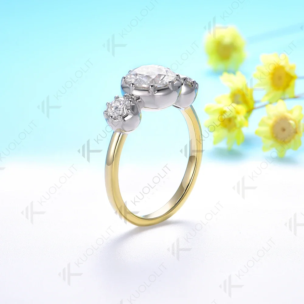 Kuololit 5CT Cushion Cut Moissanite Ring for Women Solid 18K 14K 10K Yellow Gold Two Tone Ring for Anniversary Engagement Gifts
