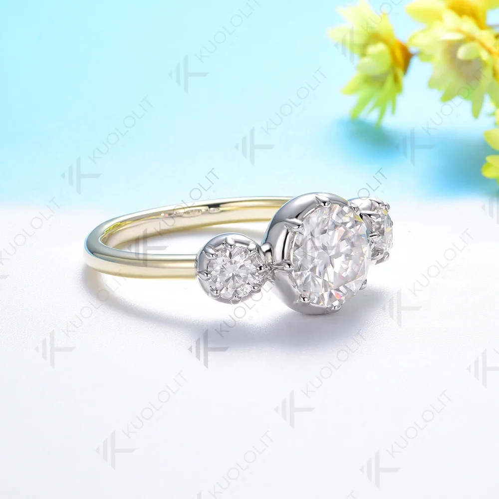 Kuololit 5CT Cushion Cut Moissanite Ring for Women Solid 18K 14K 10K Yellow Gold Two Tone Ring for Anniversary Engagement Gifts