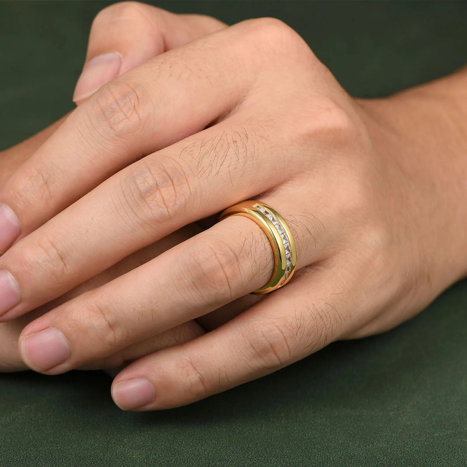 Newshe 925 Sterling Silver Moissanite Mens Wedding Band Half Eternity Princess Cut Lab Created Diamond Ring Luxury Jewelry