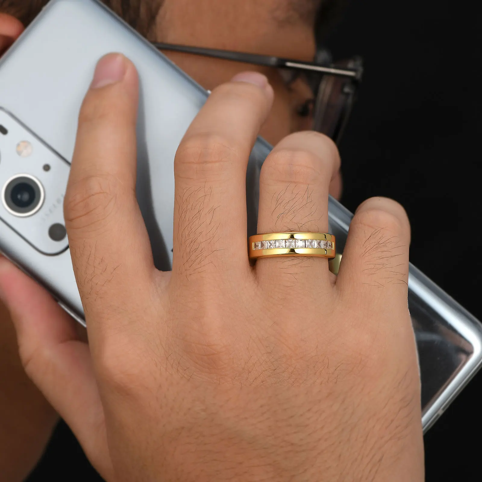 Newshe 925 Sterling Silver Moissanite Mens Wedding Band Half Eternity Princess Cut Lab Created Diamond Ring Luxury Jewelry