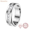 Newshe 925 Sterling Silver Moissanite Mens Wedding Band Half Eternity Princess Cut Lab Created Diamond Ring Luxury Jewelry