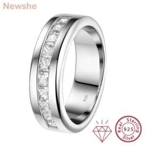 Newshe 925 Sterling Silver Moissanite Mens Wedding Band Half Eternity Princess Cut Lab Created Diamond Ring Luxury Jewelry