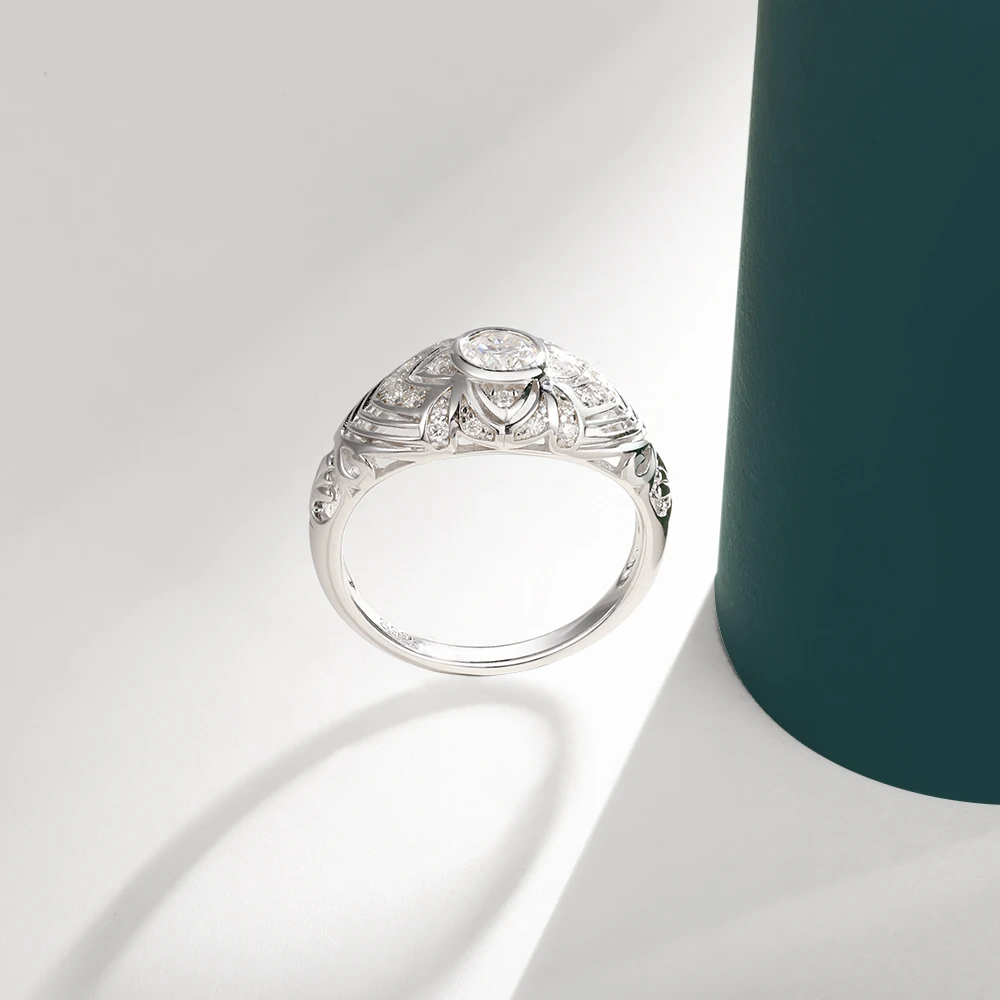 HFE 18K Gold Plated Handmade Charms Wide Ring 925 Sterling Silver with Moissanite Bohemian Style Women's Fashion Jewellery