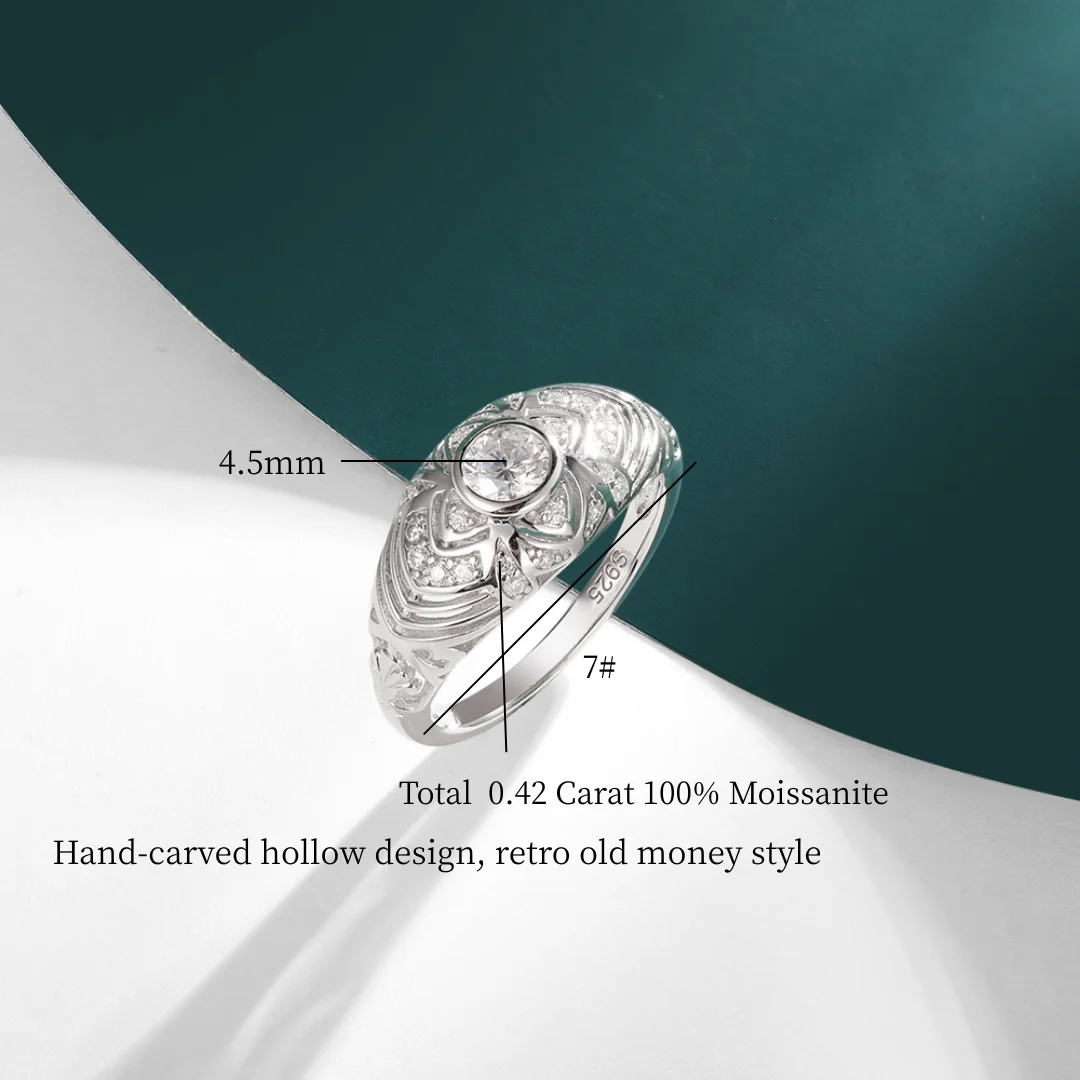 HFE 18K Gold Plated Handmade Charms Wide Ring 925 Sterling Silver with Moissanite Bohemian Style Women's Fashion Jewellery