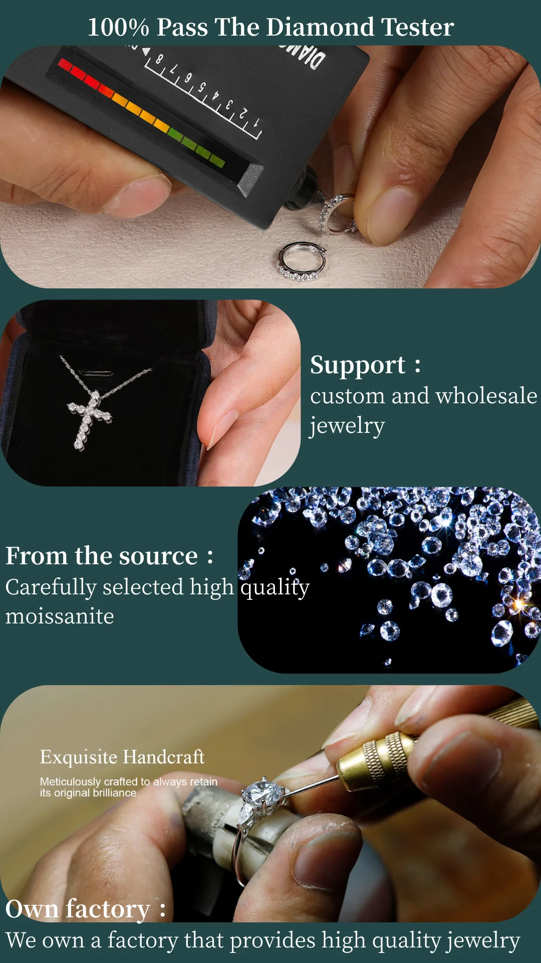 HFE 18K Gold Plated Handmade Charms Wide Ring 925 Sterling Silver with Moissanite Bohemian Style Women's Fashion Jewellery