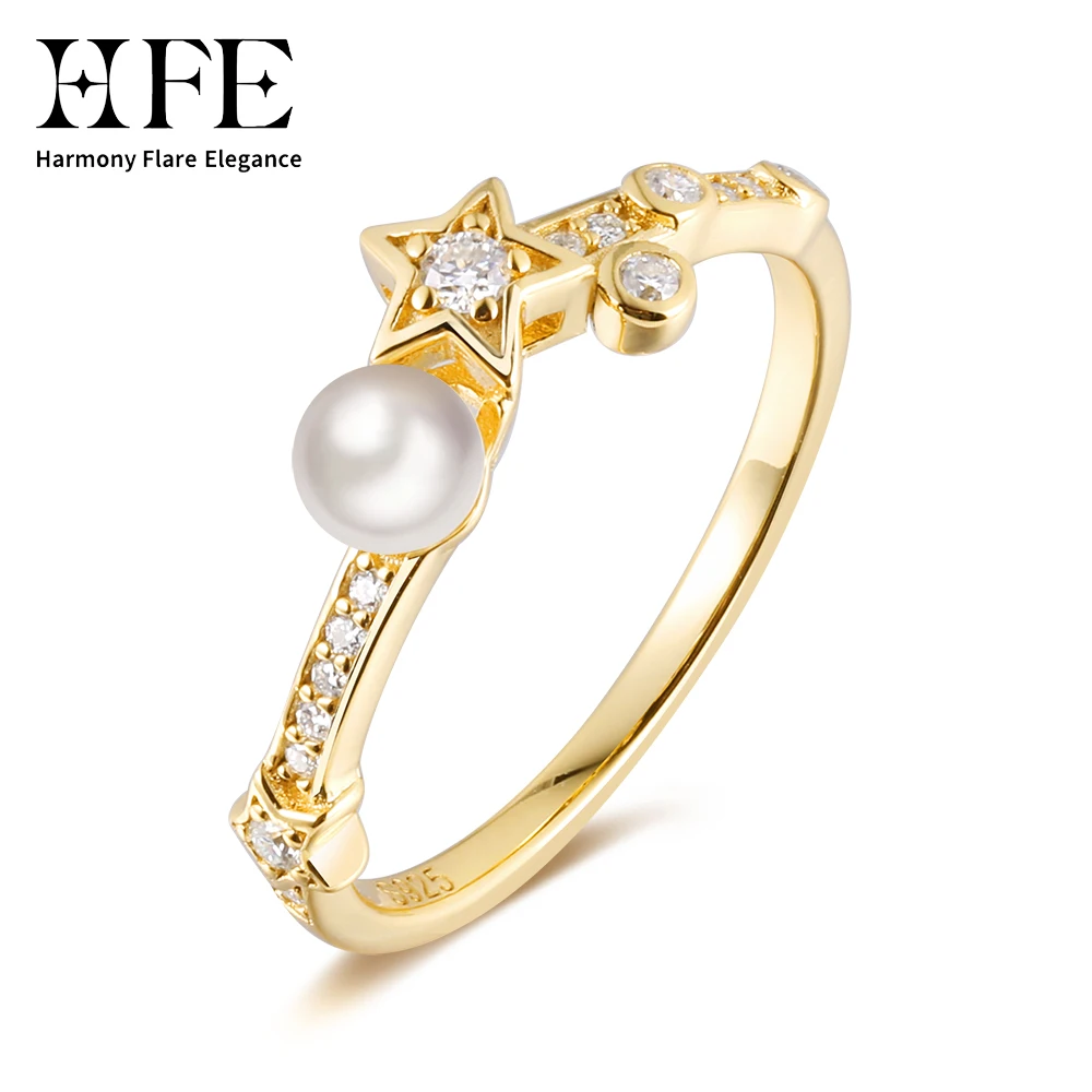 HFE Shell Pearl Women's Ring 925 Silver Moissanite Laboratory Cultivated Diamond Ring 18K Gold-plated Engagement  Fine Jewelry