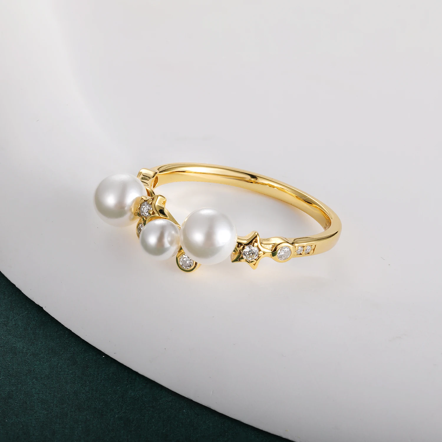 HFE Shell Pearl Women's Ring 925 Silver Moissanite Laboratory Cultivated Diamond Ring 18K Gold-plated Engagement  Fine Jewelry