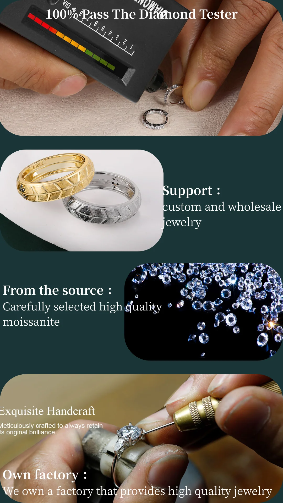 HFE Moissanite Exquisite Ring 925 Pure Silver Plated with K Gold Stackable Wear for Men's and Women's Birthday Anniversary Gifts