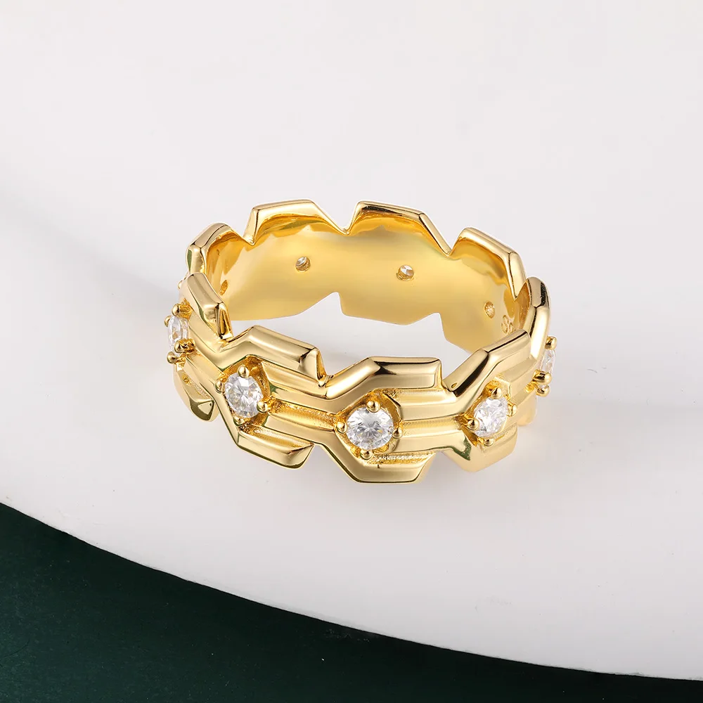 HFE Moissanite Exquisite Ring 925 Pure Silver Plated with K Gold Stackable Wear for Men's and Women's Birthday Anniversary Gifts