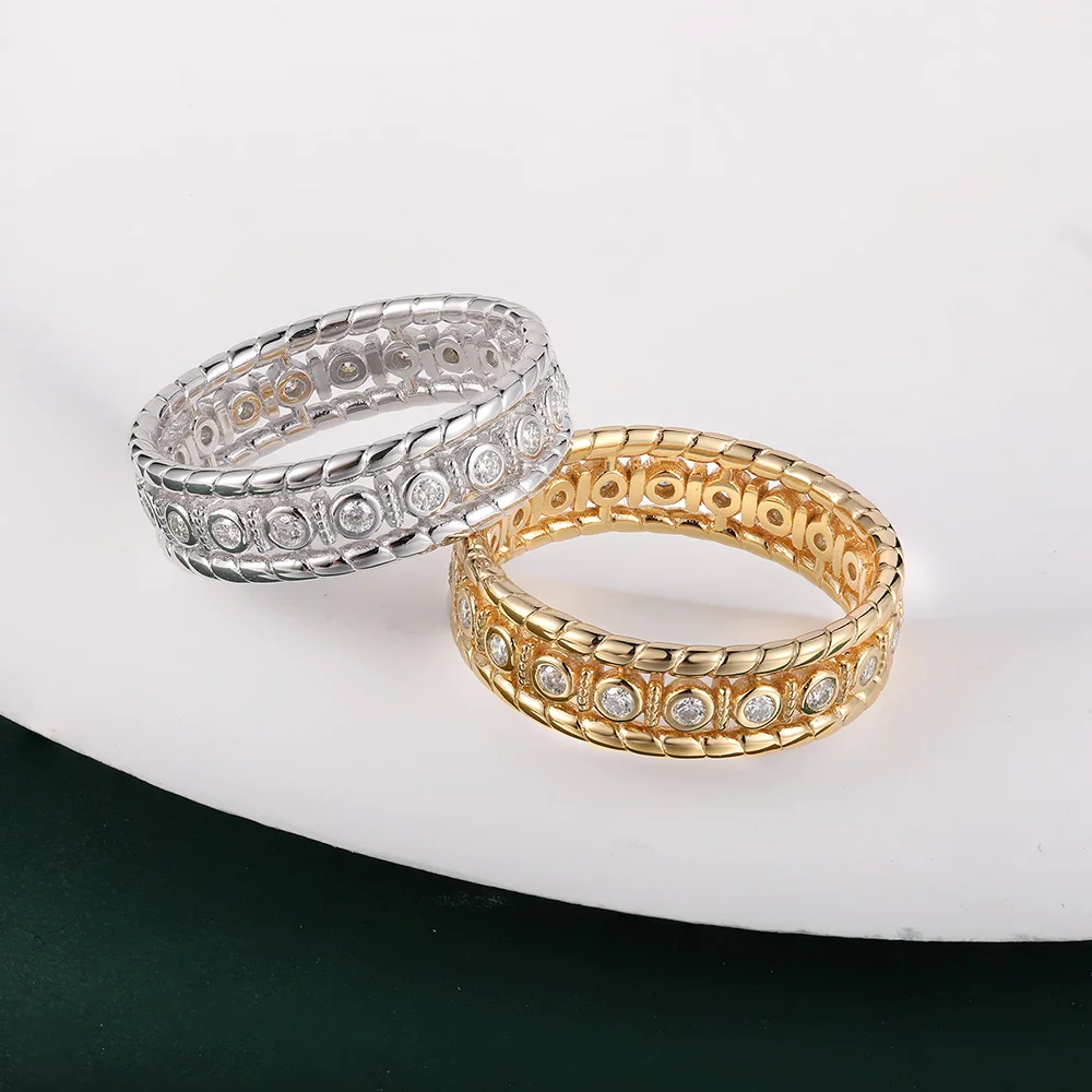 HFE Moissanite Exquisite Ring 925 Pure Silver Plated with K Gold Stackable Wear for Men's and Women's Birthday Anniversary Gifts