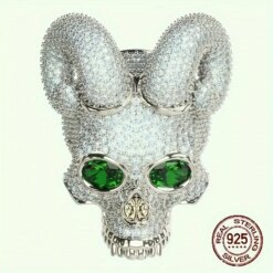Gothic Skull Horn Silver Ring