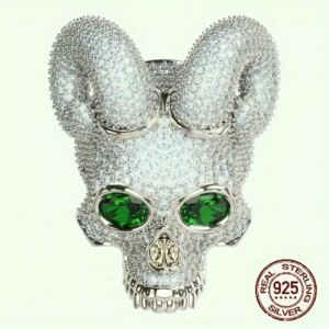 Vintage Gothic Skull Horn Ring Bezel Cluster 925 Sterling Silver Punk Rings for Men Luxury Jewelry Halloween Gift