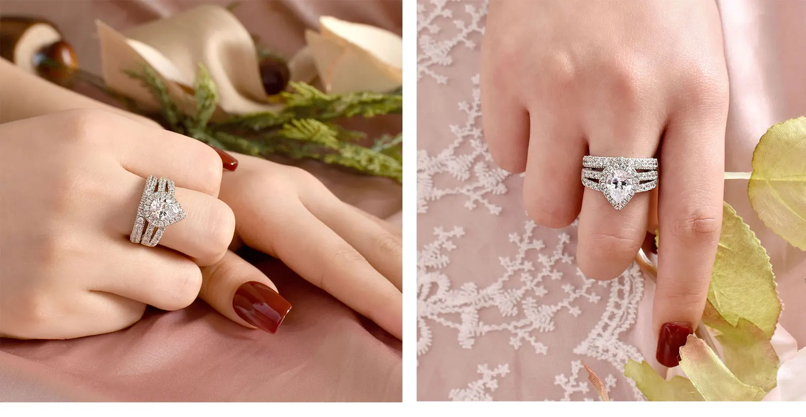 Newshe 925 Sterling Silver Wedding Engagement Rings Set for Women Pear Cut AAAAA CZ Imitation Diamond Vintage Bridal Jewelry