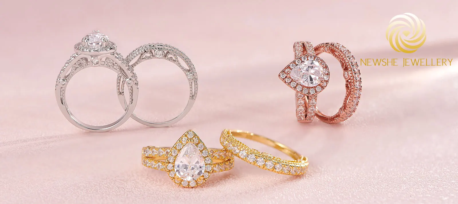 Newshe 925 Sterling Silver Wedding Engagement Rings Set for Women Pear Cut AAAAA CZ Imitation Diamond Vintage Bridal Jewelry