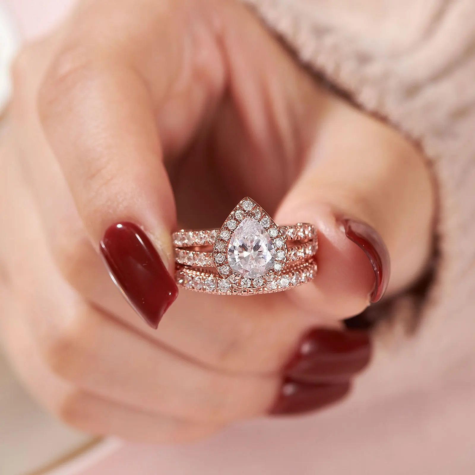 Newshe 925 Sterling Silver Wedding Engagement Rings Set for Women Pear Cut AAAAA CZ Imitation Diamond Vintage Bridal Jewelry