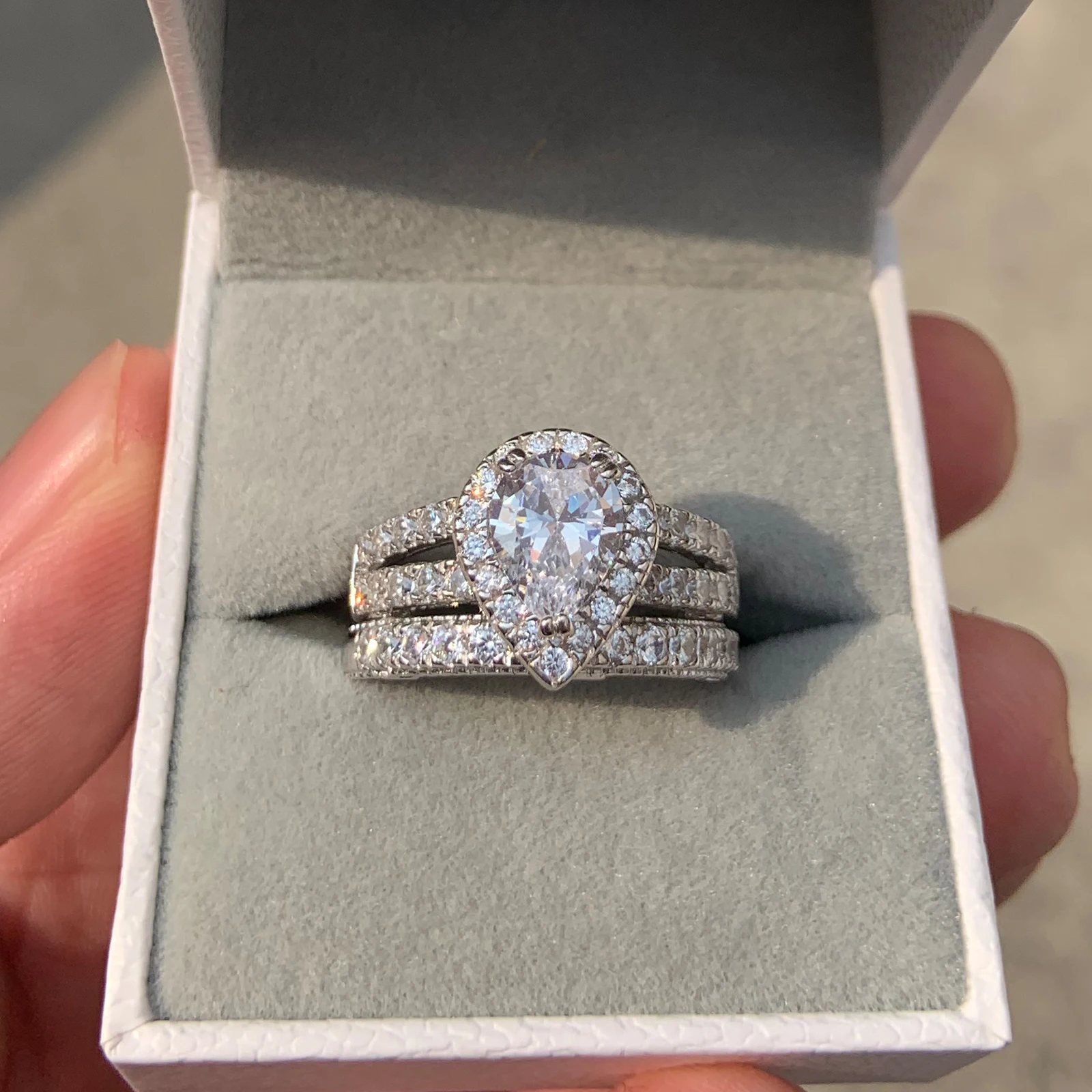 Newshe 925 Sterling Silver Wedding Engagement Rings Set for Women Pear Cut AAAAA CZ Imitation Diamond Vintage Bridal Jewelry