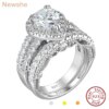 Newshe 925 Sterling Silver Wedding Engagement Rings Set for Women Pear Cut AAAAA CZ Imitation Diamond Vintage Bridal Jewelry
