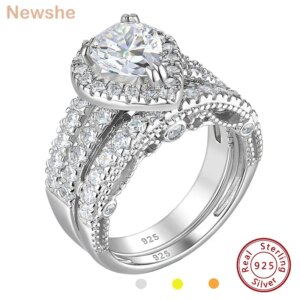 Newshe 925 Sterling Silver Wedding Engagement Rings Set for Women Pear Cut AAAAA CZ Imitation Diamond Vintage Bridal Jewelry