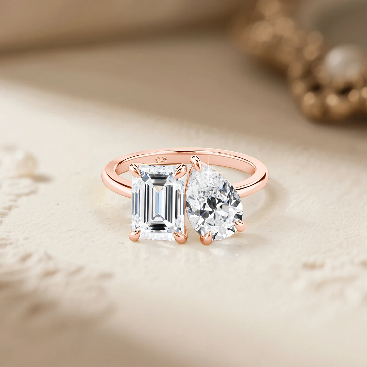 Certified 3.5CT 2 Stone Moissanite Ring For Woman 100% 925 Silver Luxury Designer Brand Wedding Lab Diamond Jewelry High Quality