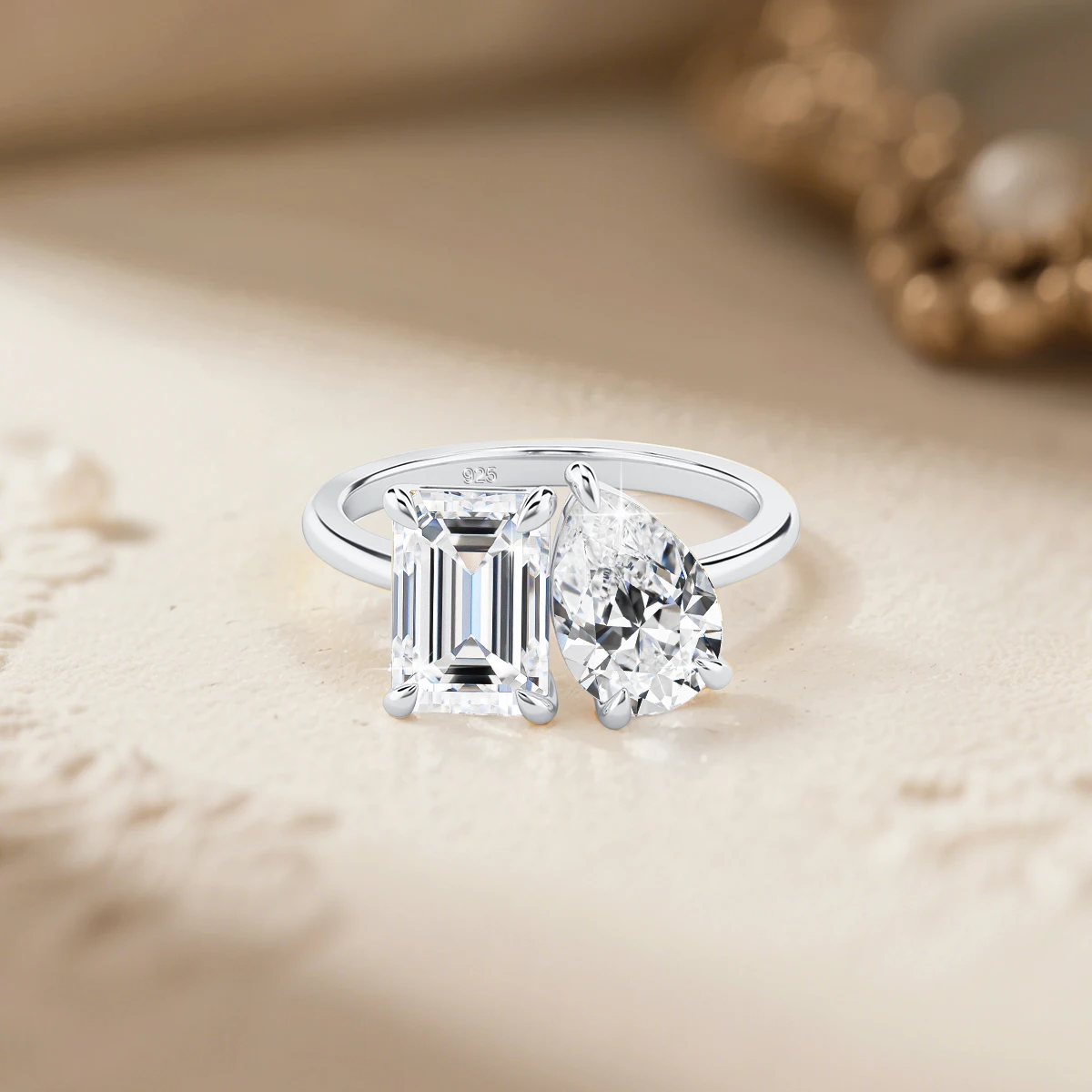 Certified 3.5CT 2 Stone Moissanite Ring For Woman 100% 925 Silver Luxury Designer Brand Wedding Lab Diamond Jewelry High Quality