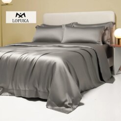 Dark Gray Silk Bedding Set