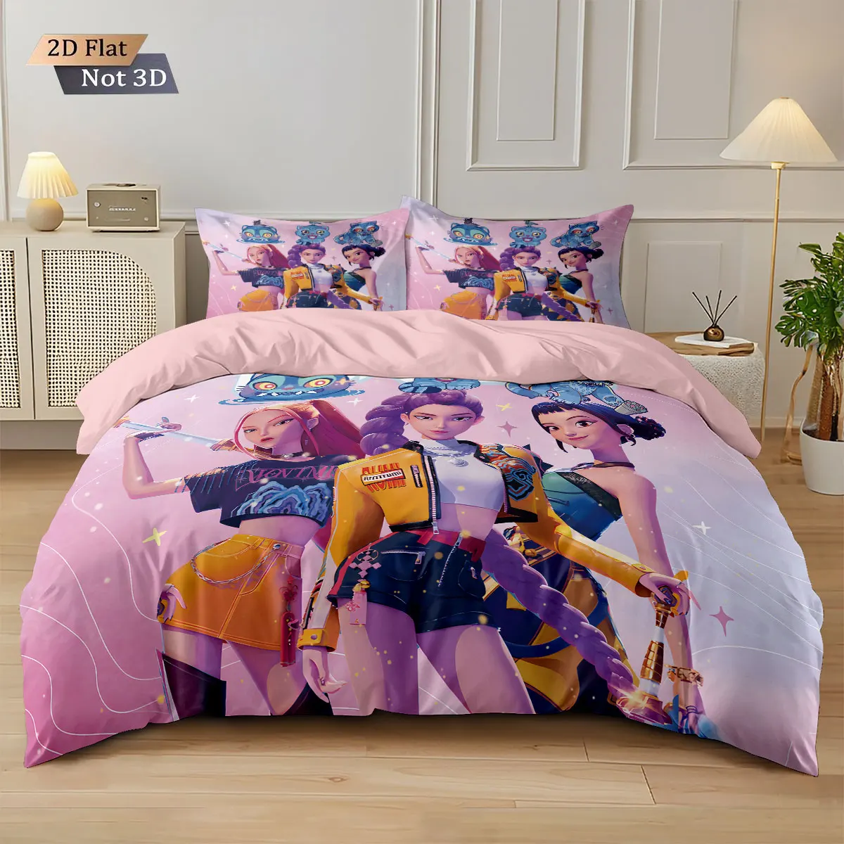3pcsK-Pop Demon Hunters Printed Chipless Bedding Set Multi Size Comfortable Bedroom Bedding Decoration Machine Washable