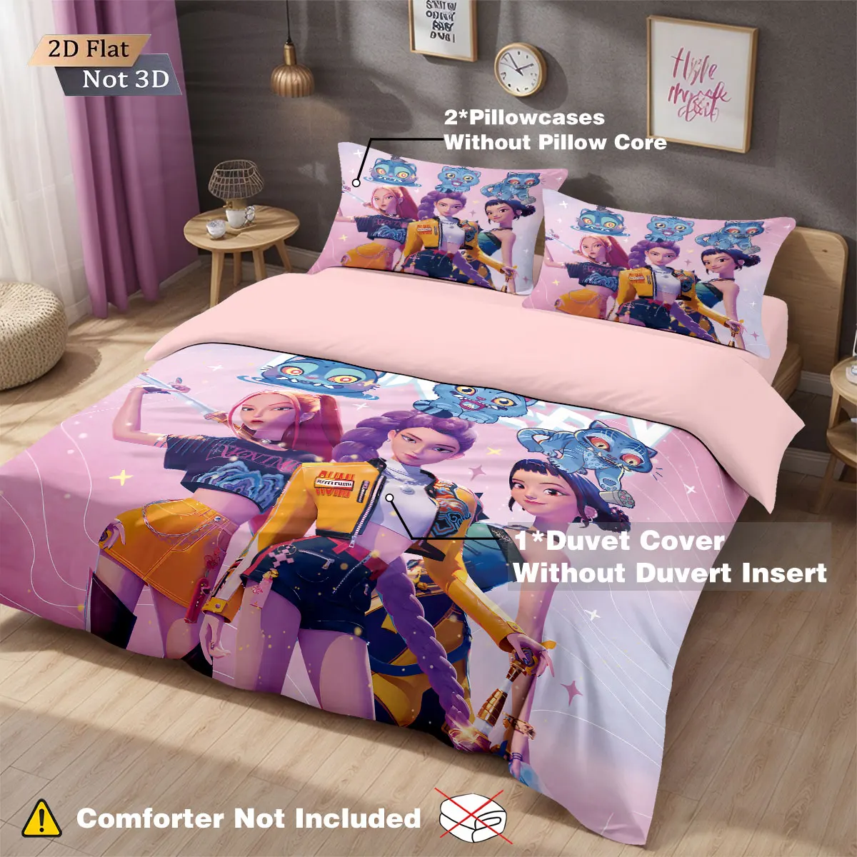3pcsK-Pop Demon Hunters Printed Chipless Bedding Set Multi Size Comfortable Bedroom Bedding Decoration Machine Washable