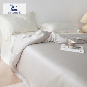 Liv-Esthete Top Grade 100% Silk Duvet Cover Set with Pillowcases Solid Color Healthy Skin Twin/Queen/King Luxury 30MM Bedding