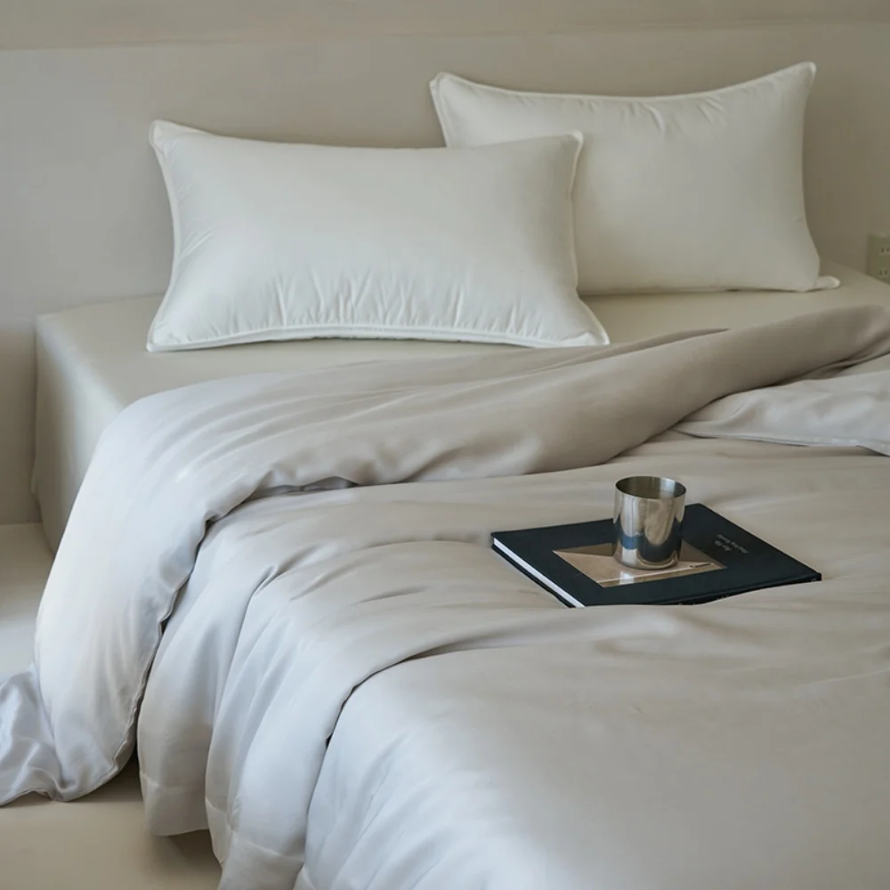 Liv-Esthete Top Grade 100% Silk Duvet Cover Set with Pillowcases Solid Color Healthy Skin Twin/Queen/King Luxury 30MM Bedding