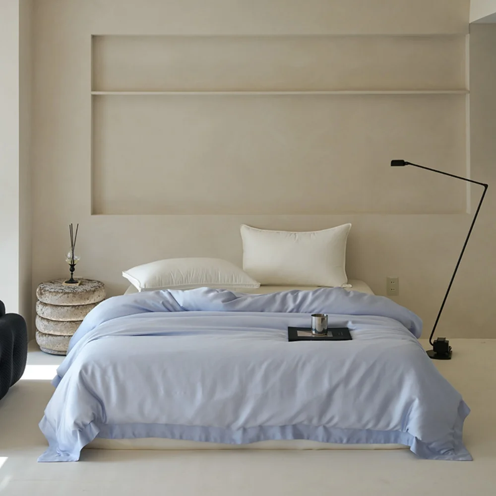 Liv-Esthete Top Grade 100% Silk Duvet Cover Set with Pillowcases Solid Color Healthy Skin Twin/Queen/King Luxury 30MM Bedding