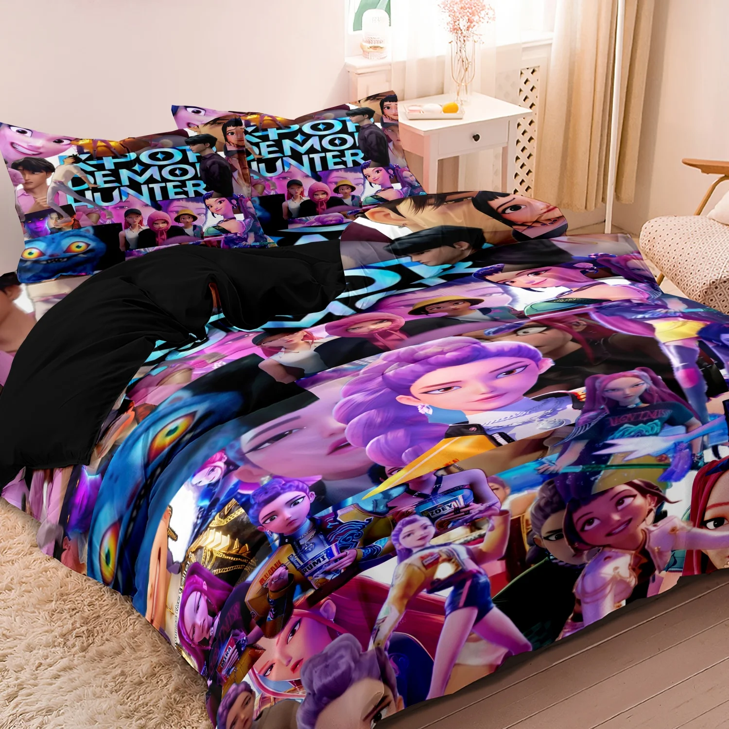 Kpop Demon Hunters Huntrix Bedding Set Single Twin Full Queen King Size Bed Set Adult Bedroom Sets Anime BedDuvet Cover