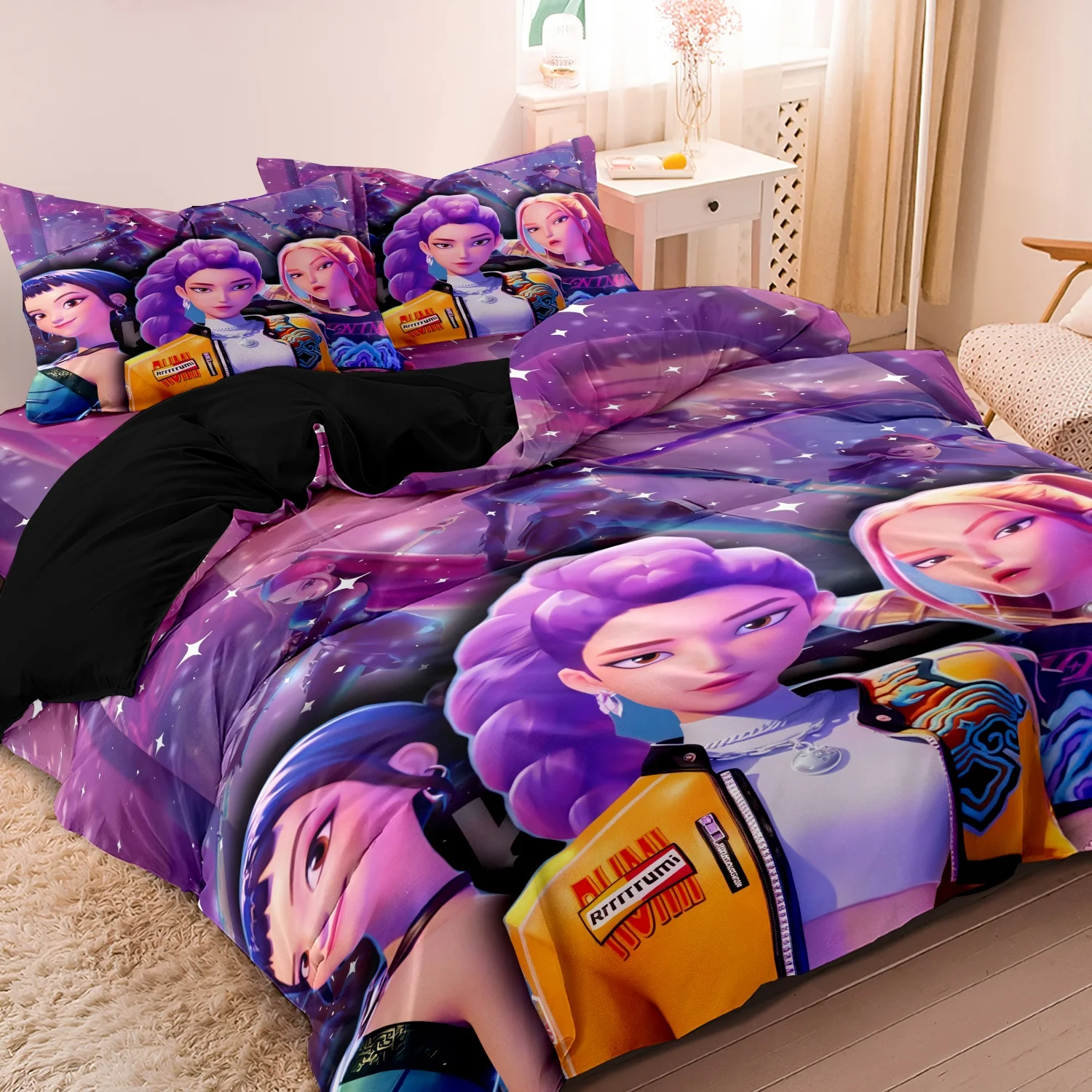 Kpop Demon Hunters Huntrix Bedding Set Single Twin Full Queen King Size Bed Set Adult Bedroom Sets Anime BedDuvet Cover