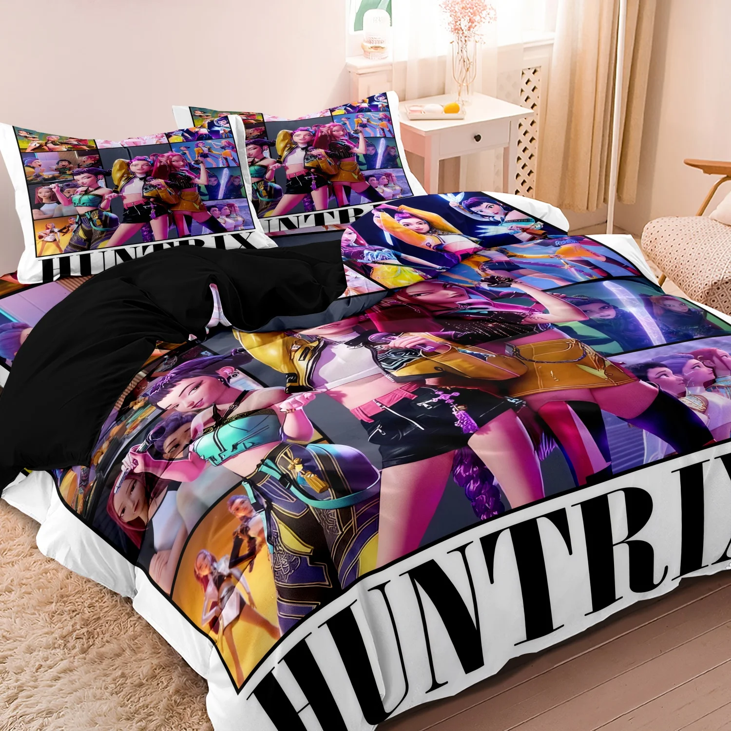 Kpop Demon Hunters Huntrix Bedding Set Single Twin Full Queen King Size Bed Set Adult Bedroom Sets Anime BedDuvet Cover