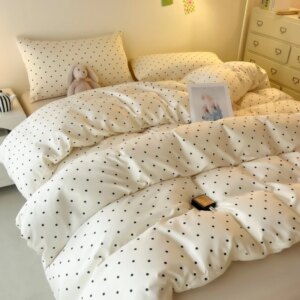 3pcs Satin Duvet cover set (1*Duvet Cover + 2*Pillowcase, Without Core), Black dot print Bedding Set, Soft Comfortable