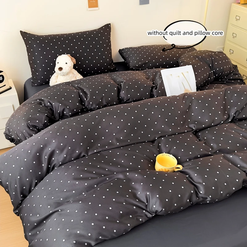 3pcs Satin Duvet cover set (1*Duvet Cover + 2*Pillowcase, Without Core), Black dot print Bedding Set, Soft Comfortable