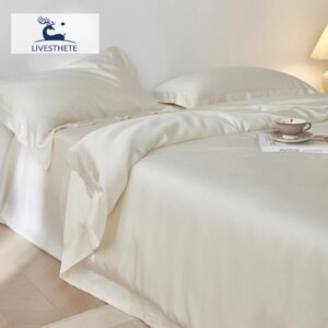 Liv-Esthete White Pure 100% Pure Silk Duvet Cover Set with Pillowcases Solid Color Healthy Skin Twin/Queen/King Luxury Bedding