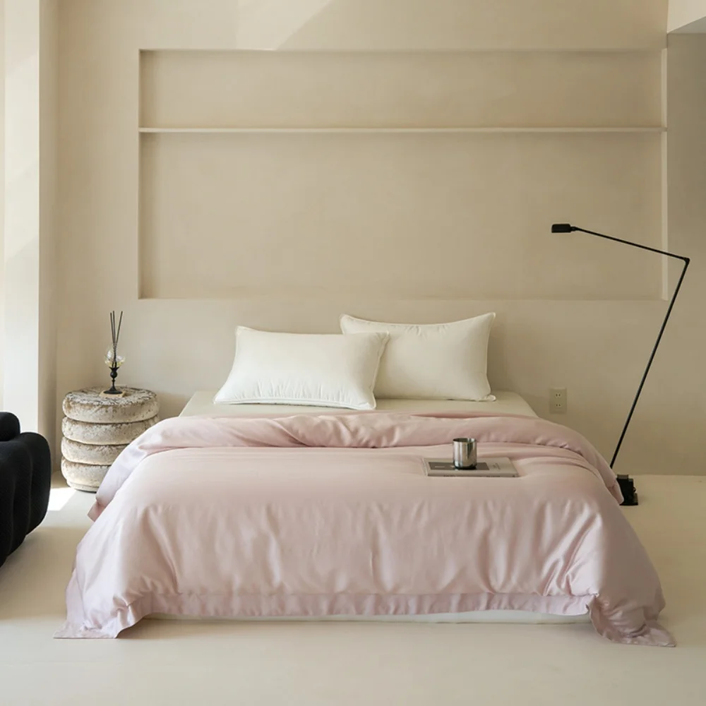 Liv-Esthete White Pure 100% Pure Silk Duvet Cover Set with Pillowcases Solid Color Healthy Skin Twin/Queen/King Luxury Bedding