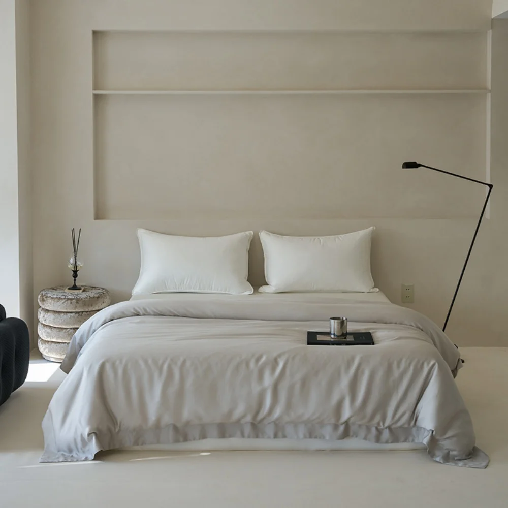 Liv-Esthete White Pure 100% Pure Silk Duvet Cover Set with Pillowcases Solid Color Healthy Skin Twin/Queen/King Luxury Bedding