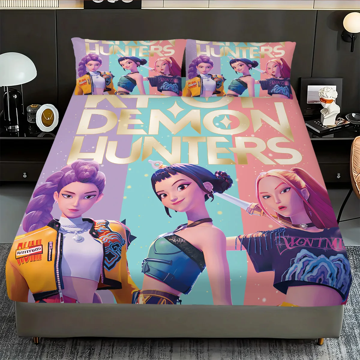 3pcs K-Pop Demon Hunters Printed coreless Bed Sheet Set Multi Size Soft Bed Cover Bedroom Bedding Machine Washable