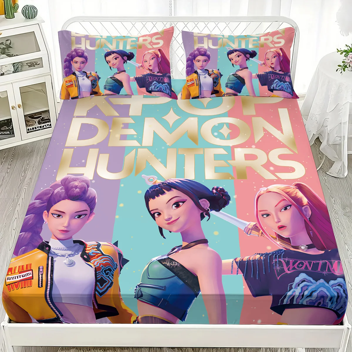 3pcs K-Pop Demon Hunters Printed coreless Bed Sheet Set Multi Size Soft Bed Cover Bedroom Bedding Machine Washable