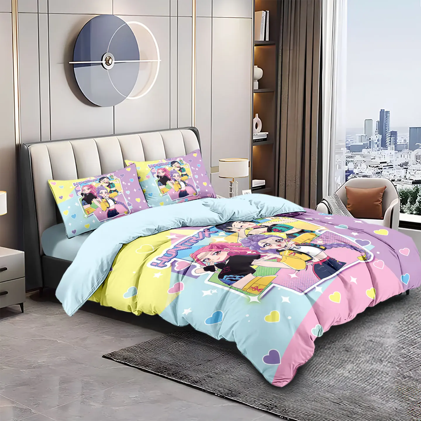 3pcs K-Pop Demon Hunters Printed Chipless Bedding Set Soft Dormitory Bedroom Multiple Sizes Machine Washable