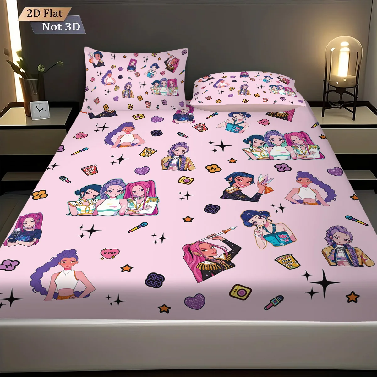 3pcs K-Pop Demon Hunters Print coreless fitted sheet Set Multiple Size Bedrooms Dormitory Bedcover Decoration Machine Washable