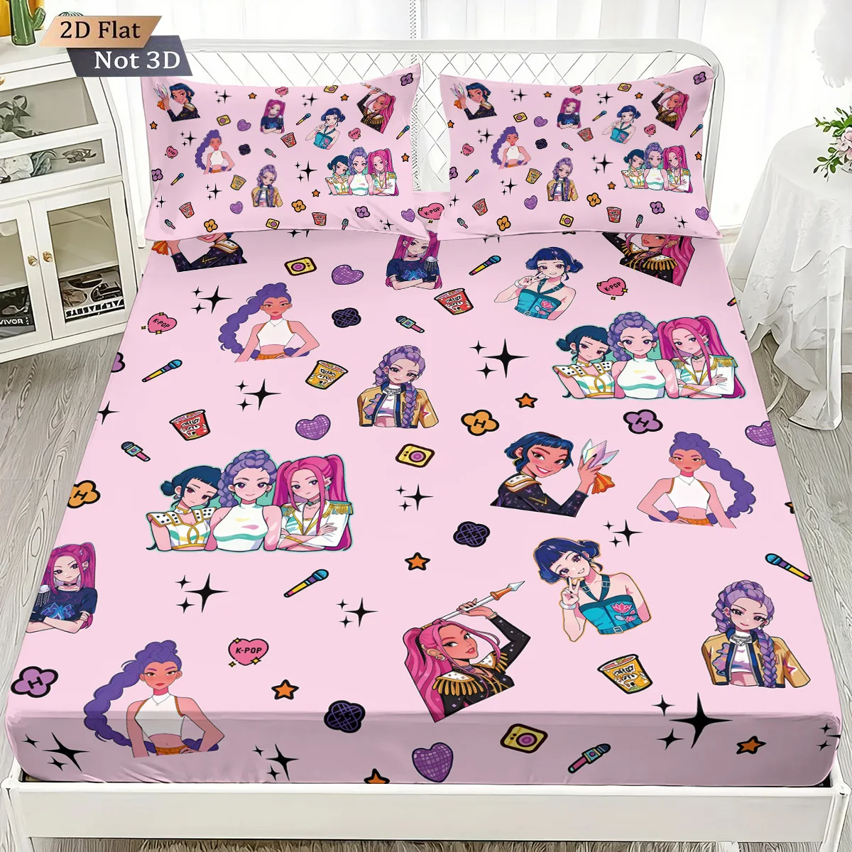 3pcs K-Pop Demon Hunters Print coreless fitted sheet Set Multiple Size Bedrooms Dormitory Bedcover Decoration Machine Washable