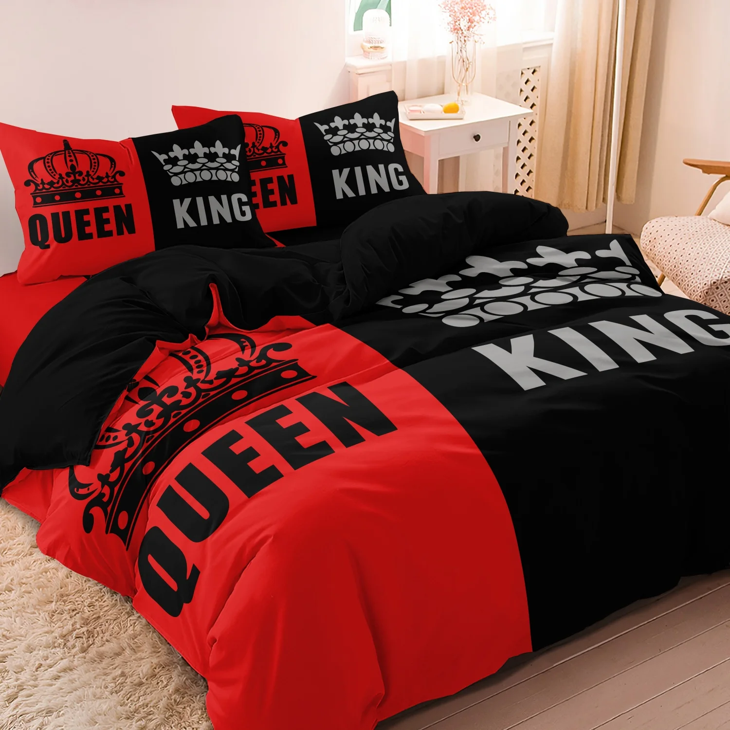 3pcs Set Queen king Heart Digital Print Duvet Cover Can Be Used As Holiday Gifts (1 * Duvet Cover+2 * Pillowcase，No Quilt)