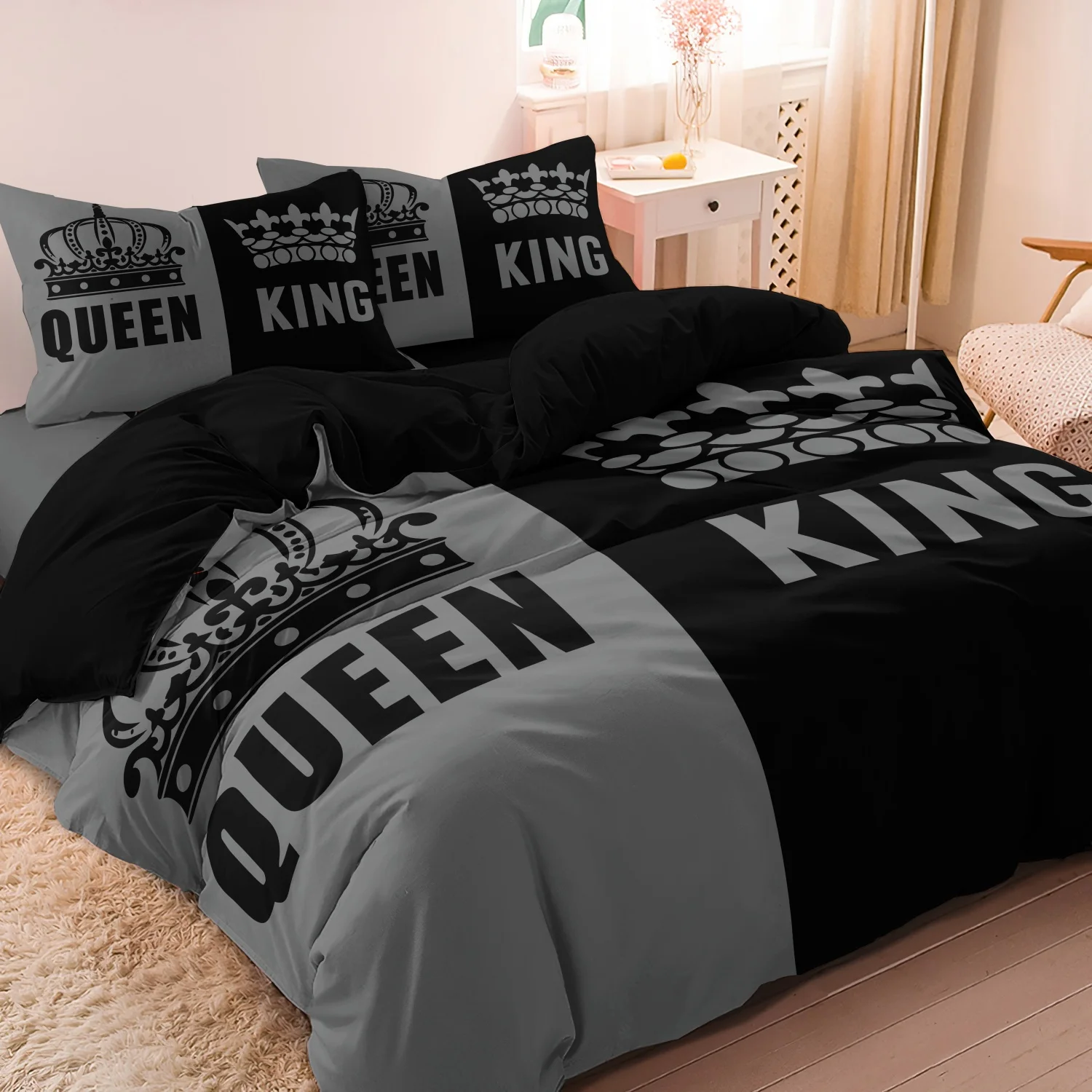 3pcs Set Queen king Heart Digital Print Duvet Cover Can Be Used As Holiday Gifts (1 * Duvet Cover+2 * Pillowcase，No Quilt)