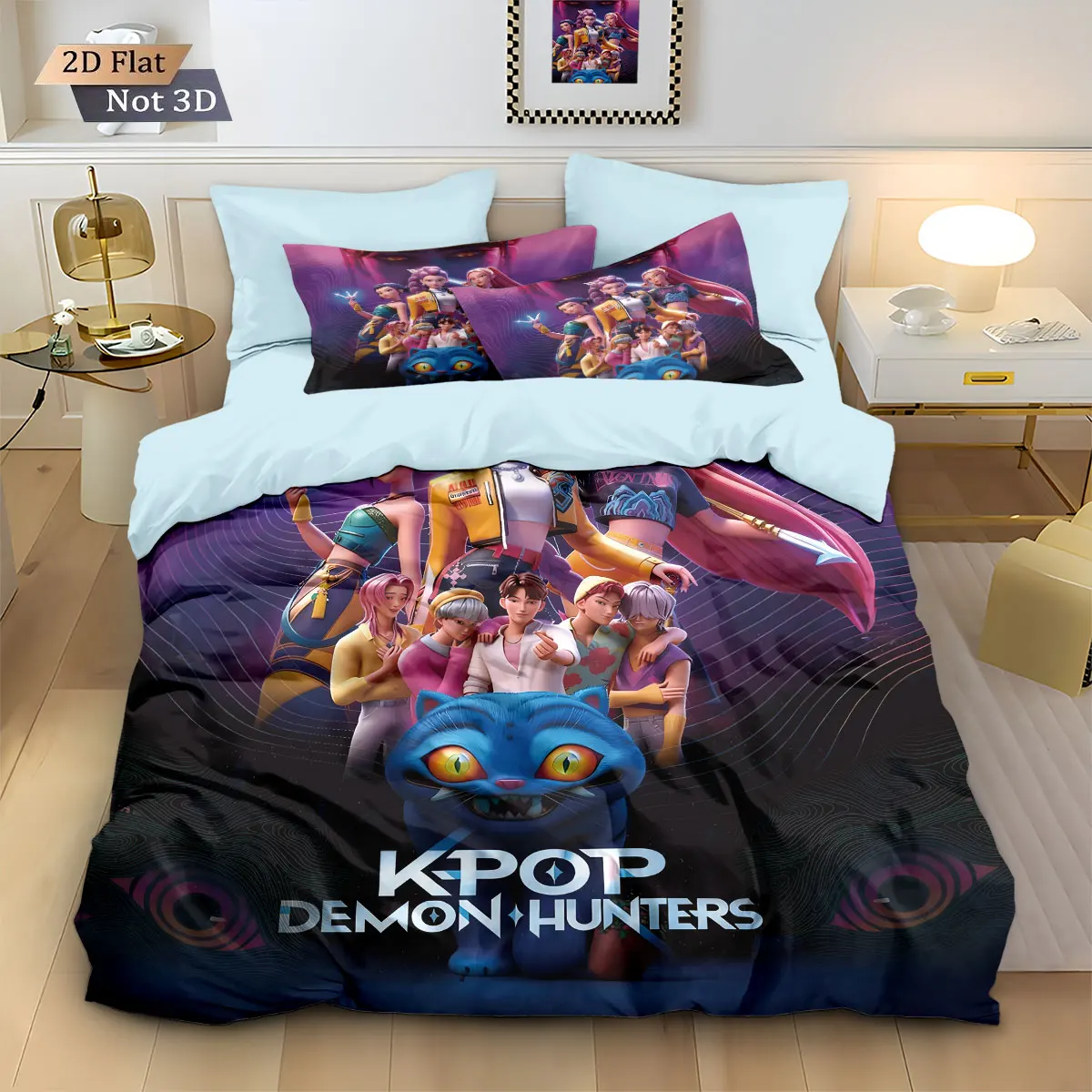 3pcs K-Pop Demon Hunters Print coreless Bedding Set Multi Sized Bedding Dormitory duvet Cover, Soft Decoration, Machine Washable